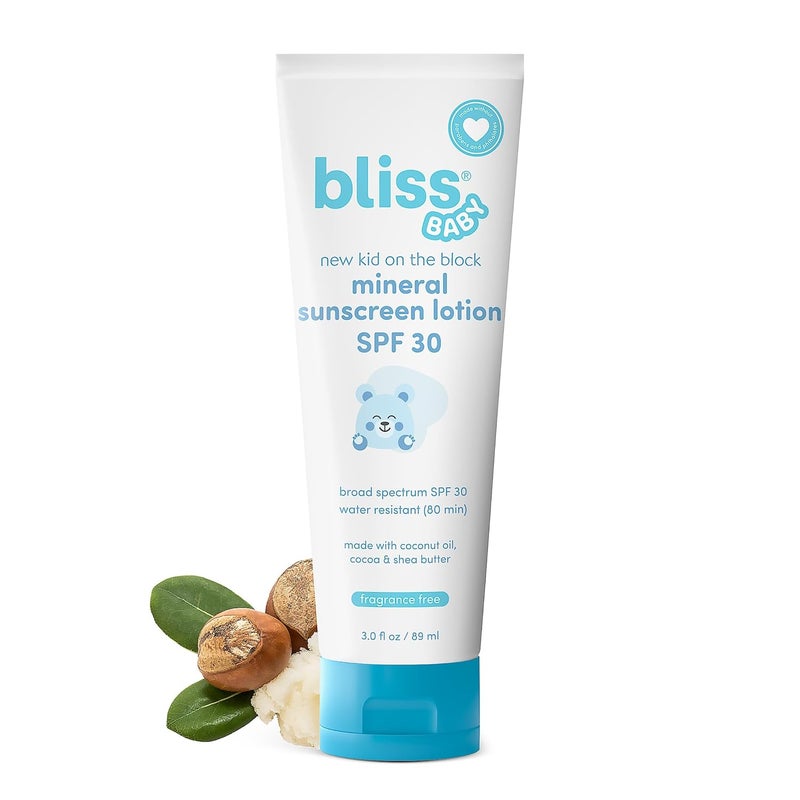 BLISS Baby Sunscreen, Premium SPF 30 Sunscreen Mineral Lotion, Natural Zinc Oxide, Hypoallergenic, Non-toxic, Water-Resistant, Vegan, Sensitive Skin - For Babies, Toddlers, Kids & Whole Family - Image 1